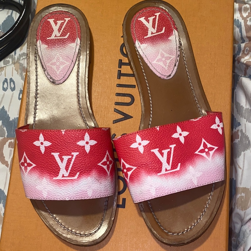 Louis Vuitton Red and White Slide Sandals
